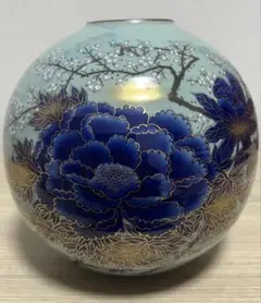 九谷焼 高陶窯 花瓶 金彩牡丹図 共箱付 美品 花器 飾壺 和モダン