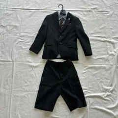 フォーマルスーツ 黒白ストライプ 120cm ネクタイ付き