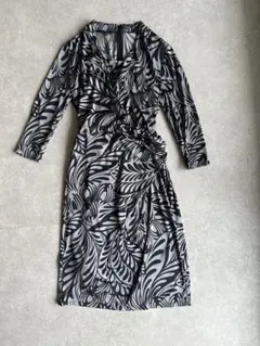 COUP DE CHANCE 七分袖 ワンピース 40 Vネック 総柄 胸当付き