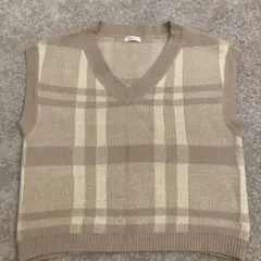 INGNI ベージュ チェック柄 ニットベスト M