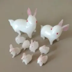 うさぎの置物セット 白とピンク