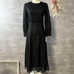 新品未使用　niana シフォンスリーブフラワーレースドレス　ブラック　Mサイズ