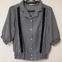 Honeys COLZA 半袖シャツ ブラウス 黒と白のギンガムチェックのサムネイル