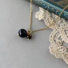 最強守護モリオン10㎜×タイガーアイ 金運覚醒ネックレス　黒水晶 厄除け　魔除け