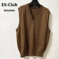 Ex-Club ブラウン Vネックニットベスト ウール100%メンズ レナウン