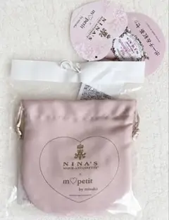しまむら　青木美沙子×NINAS 紅茶付き巾着ポーチ　中桃　ピンク　ニナスのサムネイル