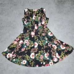 花柄ワンピース ノースリーブ レトロワンピース 総柄 フランス製 M レトロ