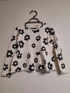 【美品】花柄 長袖カットソー ホワイト/ブラック　120㎝