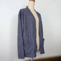 ネイビーブルー カーディガン オープンフロント シボデザイン AZUL