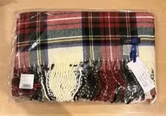 オムネス　ウール混大判チェックフリンジストール