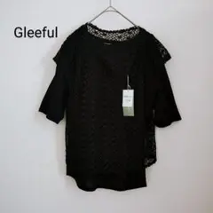 新品★レース 編み五分袖ブラウス 黒 ブラック シンプル黒