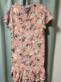【美品】花柄フリルワンピース ピンク 半袖 36サイズのサムネイル