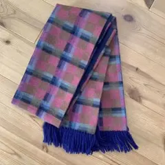 チェック柄ストール フリンジ付き ネイビー裏地