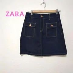 ZARA　Z1975　デニムスカート　ミニ　 ダークブルー ポケット付　M　美品