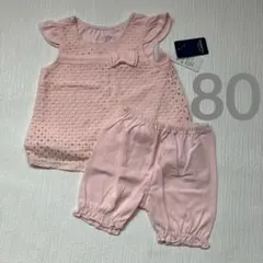 未使用 ピンク セットアップ サイズ80 半袖Tシャツ＆かぼちゃパンツのサムネイル