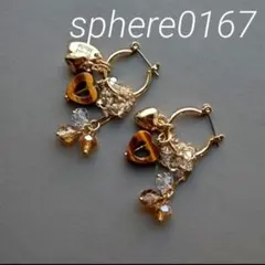 天然石タイガーアイハートリングピアス　ハンドメイドピアス