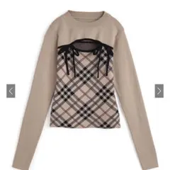 チェック柄フロントオープンリボンニットトップス[ru1374]