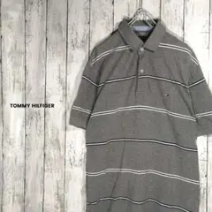 TOMMY HILFIGER  ボーダー フラッグロゴ ポロシャツ グレー XL