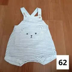 ストライプ　クマポケット　オーバーオール