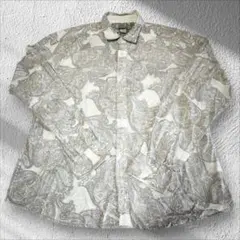 【ビッグシルエット】ペイズリー 総柄 長袖シャツ ホワイト 3XL【D183】