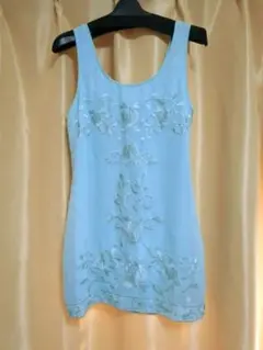 リップサービス　花柄刺繍タンクワンピース　水色