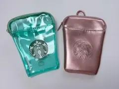 Starbucks クリアポーチ グリーン 、ピンクポーチ　カラビナ付き