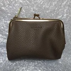 新品未使用 がま口2つ折り財布 合皮 ブラウングレージュ系統