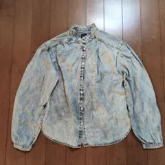 GAP ブリーチ デニム フリル襟 オーバーサイズ 長袖 ブラウス XXS