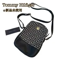 新品】トミーヒルフィガー ショルダーバッグ 黒ボーダー メタルロゴ 