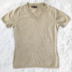 ラルフローレン Vネック 半袖ニットＬサイズ ベージュ ウール100%