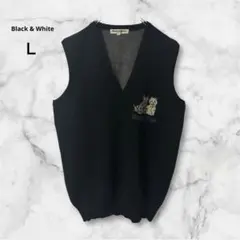 黑色與白色【L】針織背心 狗狗 V領 狗 羊毛100%