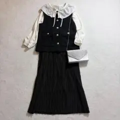 フォーマルセットアップ/3点/ボウタイブラウス/プリーツスカート/ツイードベスト