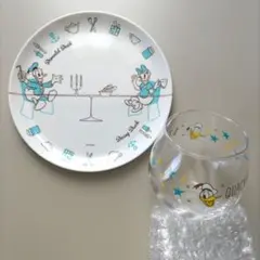DONALD DUCK／DAISY DUCK／グラス／メラミン平皿／2点セット