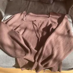 ★ブラウン リブ編み 長袖ニット
