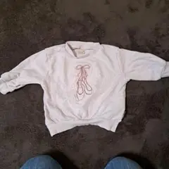 80バレエシューズ刺繍トレーナー 薄いピンク