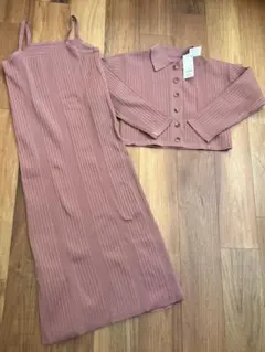 リブニットピンクセットアップ2点セット
