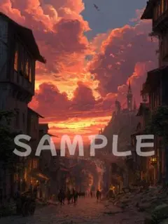【茜色の街路】A4 グラフィックアート インテリア お洒落 ポスター 44