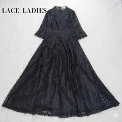 美品✨ レースレディース ロングワンピース 総レース パーティー マキシ 黒 L
