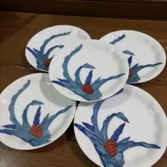 十一代 今泉 今右衛門 秀逸作 錦 獅子 牡丹 八角 皿 5客 高台皿 銘々皿