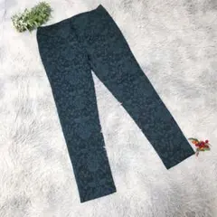 【VINTAGE】ヴィンテージ (LL) スキニーパンツ 総ゴム 総柄 グリーン