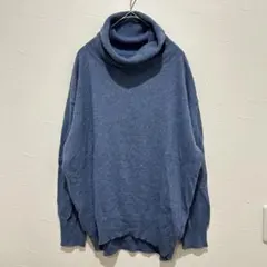 【ニコアンド】(L)タートルネックニット ブルー カシミヤ混 ウール ゆったり