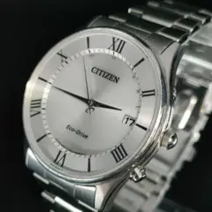 美品　CITIZEN　シチズン　ホワイト　シルバー　ソーラー　メンズ　腕時計