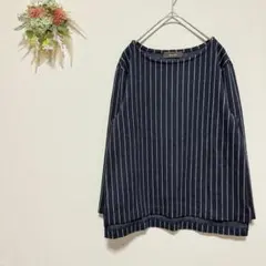 ビーンズセレブ 【F】 カットソー 長袖 ストライプ 日本製 ウール混 黒