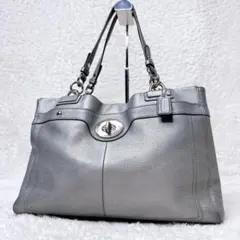COACH Turn Lock Leather Gray Tote Bag
