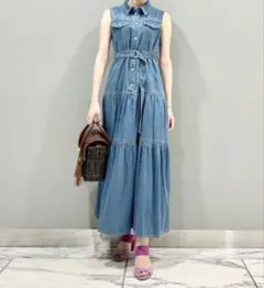 GRACE CONTINENTAL diagramデニムノースリロングワンピ
