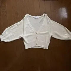 ZARA 7部袖 Vネック カーディガン アイボリー 白