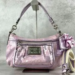 極美品 コーチ 2way ポピー シークイン スパンコール ショルダー pink