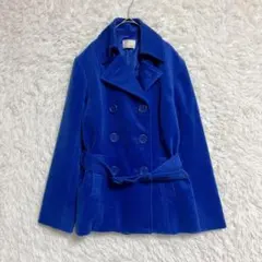 【G.F.】ロイヤルブルーPコート (L) ダブル ベルト付き レトロ 青