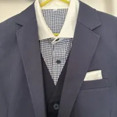 フォーマルスーツ ネイビー チェック柄 シャツ付き