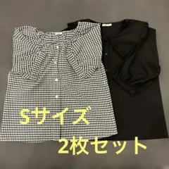 ハニーズ　ギンガムチェックブラウス 襟付き半袖ブラウス　ブラック S